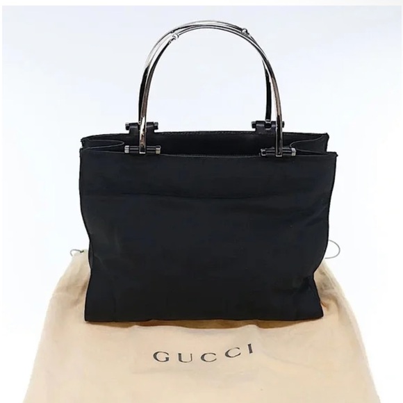 Gucci Handbags - Gucci Nylon black bag with Gunmetal Silver handles 002-1025 200682 EUC